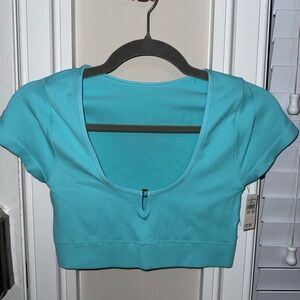 aerie Aqua Scoop Zip-Accent Crop Top